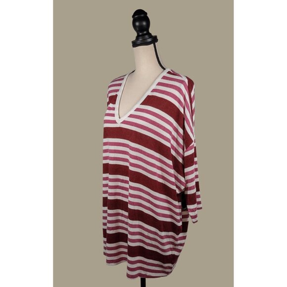 Torrid Super Soft Plush Pink Striped V-neck Top w/ Dropped Shoulders Size 1X NWT - Picture 3 of 10